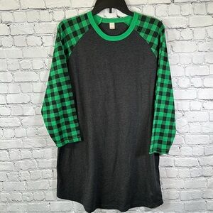 Luxury JLT Baseball Ringer Tee T-Shirt Women 3XL Green Buffalo Check 3/4 Sleeves